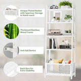 Bamjoy White Bamboo Shelf, Ladder Bookshelf with Storage, Display Shelf Tall Bookshelf Bookcase with Basket for Home Office, 66" H Bamjoy