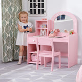 BXKX Kids Vanity with Lights, Princess Vanity Set with Drawer and Storage Shelves, 2 in 1 Toddler Makeup Vanity with Lighted Mirror, Girls Vanity Set with Stool for Little Girls (Pink) BXKX