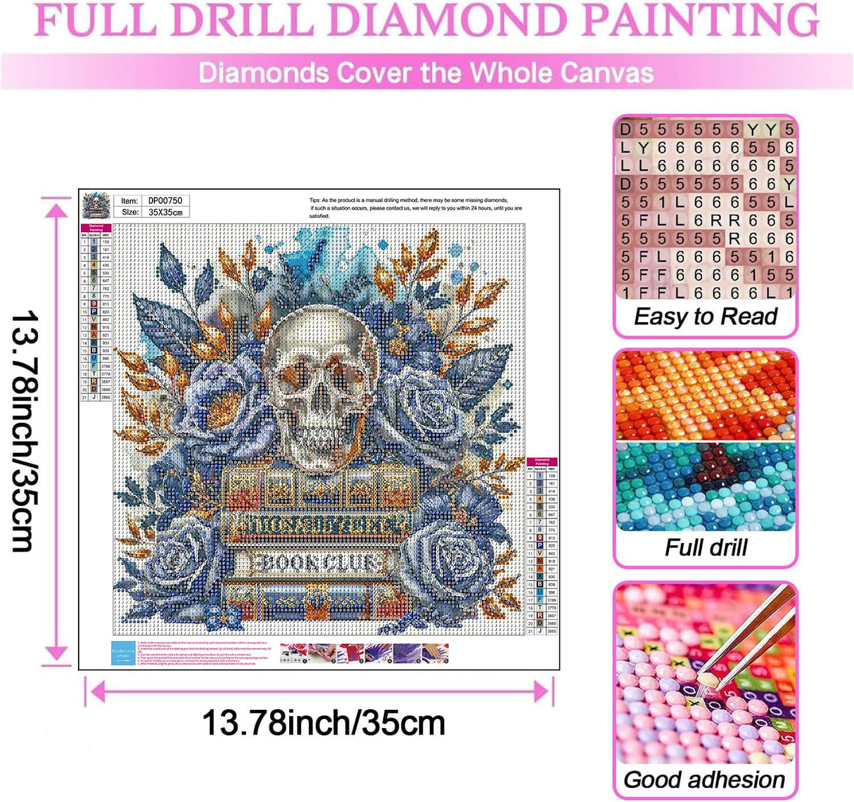 ARPADAMO Skull Book Diamond Art Kits for Adults,5D Diamond Painting DIY Book Diamond Art Diamond Painting Kits for Adult,Round Full Drill Diamonds, Diamond Art Kits for Home Decor-14x14inch ARPADAMO