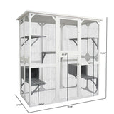 LINKHOO 71" Large Wooden Catio Outdoor Cat Enclosure with Perches and Condos, Cat House Indoor w/Waterproof Roof, 5 Platforms & 2 Resting Box, UV Resistant, Cat Shelter for Outside Patio, White LINKHOO