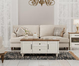 WAMPAT Modern Coffee Table with Storage Cabinet, White Coffee Tables for Living Room, Wood Rectangle Center Table with Drawer, Rustic Tea Table for Home, White WAMPAT