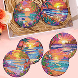 Meothan 8 Pcs Diamond Art Coasters kit with Holder Cork Pads, Diamond Dot Art Painting Coasters Kit for Adults (Sunset Beach) Meothan