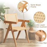 comfy to go Rattan Dining Chairs Set of 4, Wooden Armchair Cane Kitchen Chairs with Arms, Light Walnut Color comfy to go