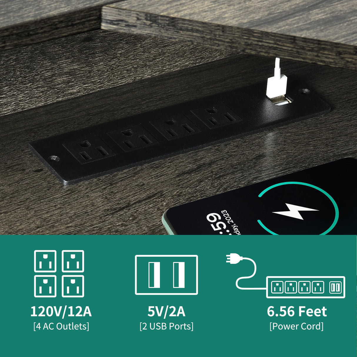 YITAHOME L Shaped Desk with Power Outlets & LED Lights, 60” Corner Computer Desk with Drawers & Lift Top, Home Office Desk with Monitor Stand & File Cabinet, Wood Height Adjustable Desk, Grey YITAHOME