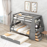Harper & Bright Designs Twin Over Full Bunk Beds with Desk and Trundle, Wood Bunk Beds with Storage Drawers and one Shelves, No Box Spring Needed (Gray) Harper & Bright Designs