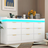 9 Drawer Dresser for Bedroom, White Dresser with LED Lights and Charging Station, Modern Chest of Drawer, Wood Triple Wide Drawer Organizer Cabinet for Bedroom, Living Room, Entryway, Hallway knoworld