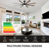 VONLUCE Ceiling Fans with Lights, 60 Inch Ceiling Fan and Remote, 3CCT, 6 Speeds Reversible Quiet DC Motor, Ceiling Fan for Living Room Farmhouse Bedroom Kitchen Patio Indoor, Black VONLUCE