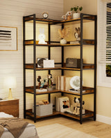 Aquzee Large 5-Tier Corner Bookshelf - Modern Tall Corner Shelf Storage Display Rack with Sturdy Metal Frame - Perfect for Living Room, Home Office, Books and Decor Display Aquzee