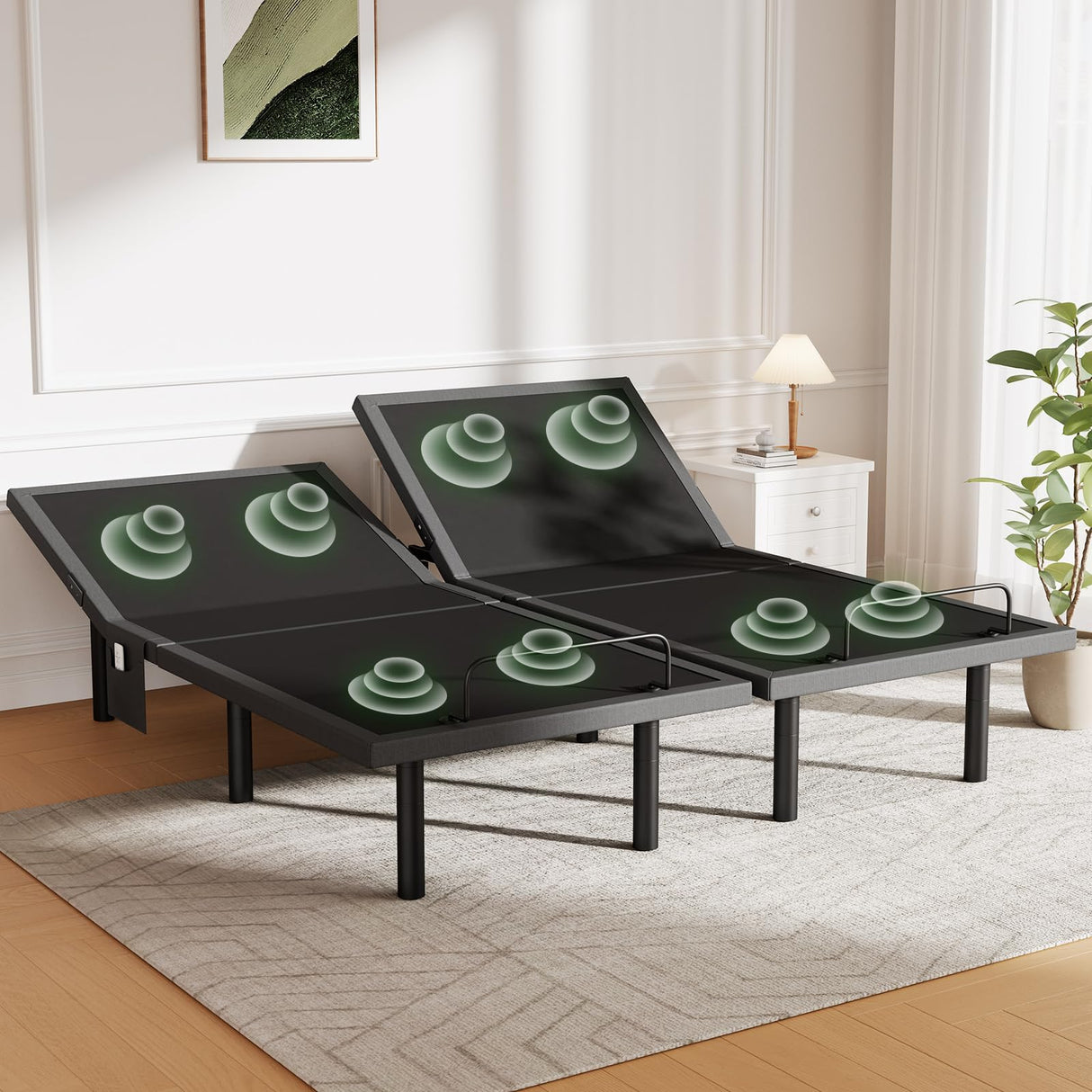 Marsail MS01-1 Split King Adjustable Bed Base with Massage, 4 Ports USB A&C Adjustable Bed Frame with Under-Bed Nightlight, 3 Minutes Assembly, Wireless Control Adjustable Bed with 4 Height Options Marsail