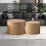 YYZIWYUN Nesting Coffee Table Set of 2 Modern Drum Coffee Table Handcraft Fluted Coffee Table End Table Round Wood Coffee Table for Living Room Small Space, No Need Assembly,Light Wood YYZIWYUN