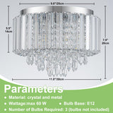 HOPGGIE 11.8 Inch Crystal Chandelier Modern Chandelier Light Mini Chandelier Semi Flush Mount Ceiling Light Fixture Small Chandelier for Bedroom Hallway Kitchen Foyer Closet (Chrome) HOPGGIE