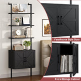 Yusong 73" Tall Bookshelf with Cabinet, Industrial Ladder Wall Mount Shelf Farmhouse Bookcase with Wood and Metal Frame, Plant Shelf Wall Storage Display for Living Room Bedroom, Farmhouse Black Yusong