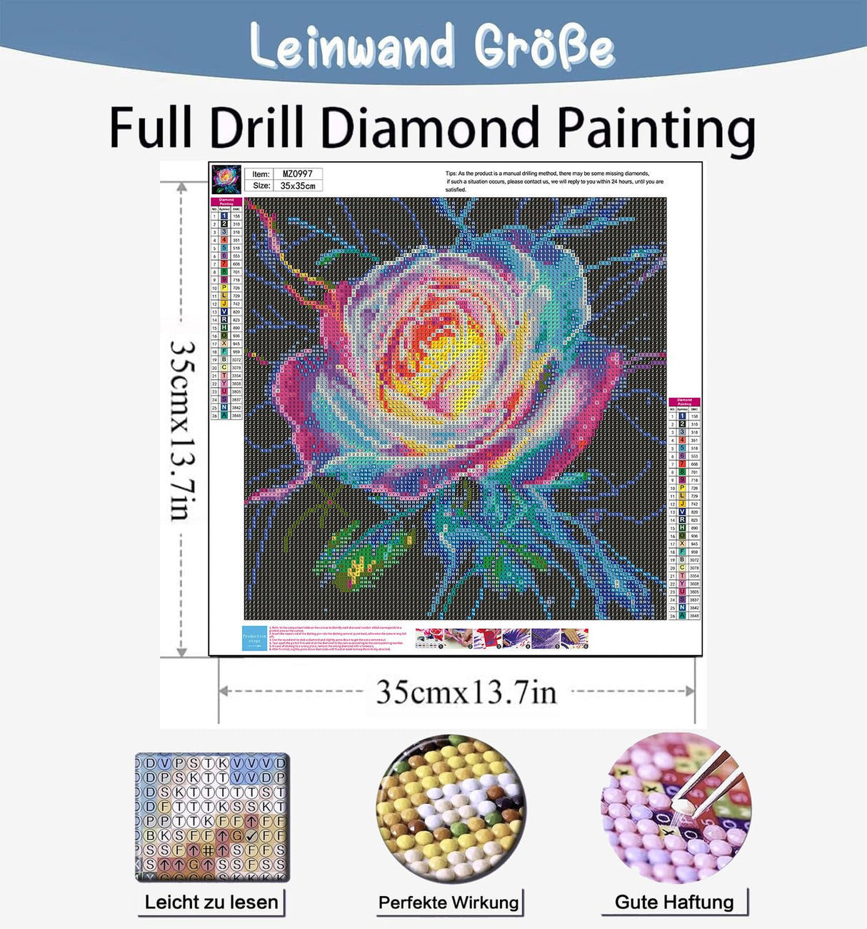 Benjenes Flower Diamond Arts Kits for Adults-Flowers Diamond Painting Kits, DIY Floral Gem Art DIY Crafts Kits Home Wall Decor Gifts 14x14 inch Benjenes