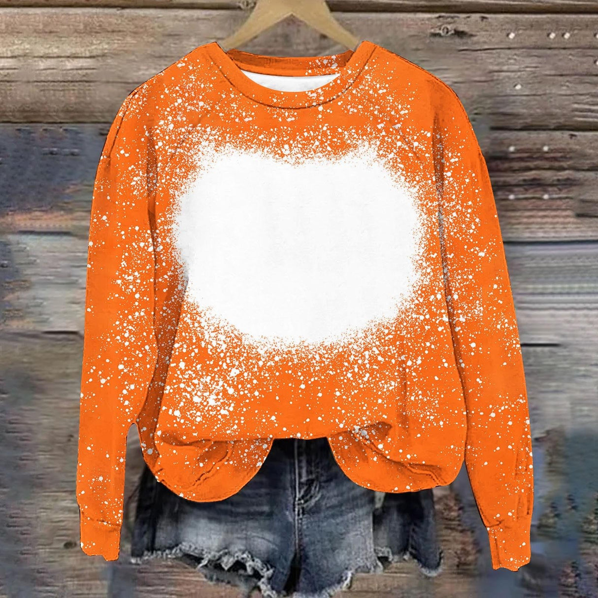 Generic Women Long Sleeve Sweatshirts Bleached Blank Casual Crewneck Loose Pullover Tops Polyester Tshirt Sublimation Ready Womans Fall Shirts Sweatshirt Womens Ladies Fall Tops 3/4 Sleeve Orange L Generic
