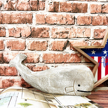 GAPLUM Rustic Wooden Carved Whale Tabletop Statue, Rustic Wooden Decorative Whale Figurine Carving Sculpture, Wooden Whale Nautical Ocean Beach Coastal Themed Home Decor-12''L