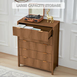 XUZENEST 5 Drawer Dressers for Bedroom, Modern Closet Chest of Drawers with Waveform Fluted Panel, Large Wood Storage Dresser Organizer for Nursery Bedroom Living Room Hallway Closet, Walnut XUZENEST