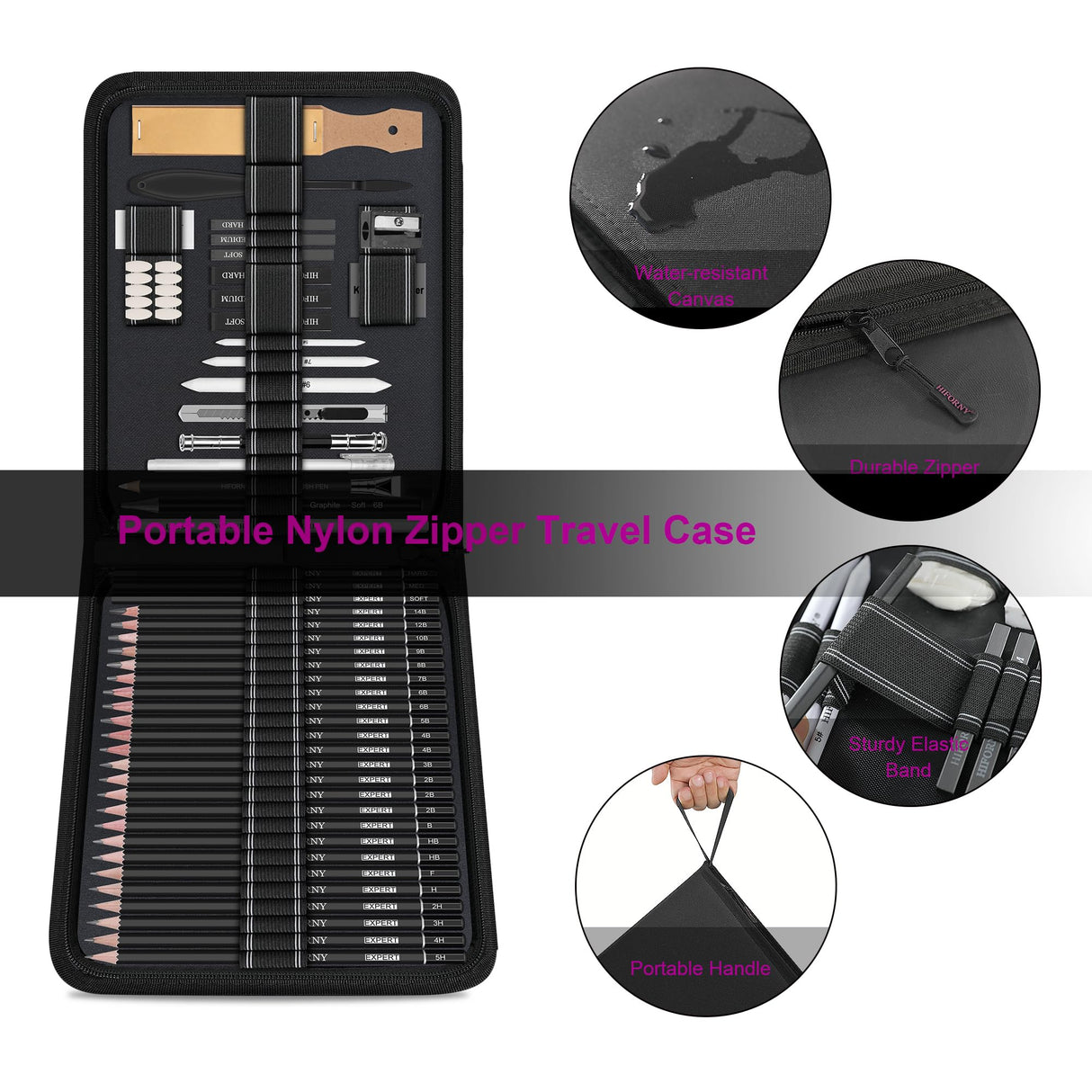 HIFORNY 58 PCS Drawing Kit Sketching Pencil Set,Sketch Pencils Art Supplies with 3-Color Sketchbook,Graphite,Charcoal,Blending Tools,Drawing Pencils for Adults Artists HIFORNY
