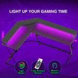 SEVEN WARRIOR L Shaped Gaming Desk with LED Lights & Power Outlets, 58” Computer Desk with Monitor Stand & Carbon Fiber Surface, Corner Desk with Cup Holder, Gaming Table with Hooks, Black SEVEN WARRIOR
