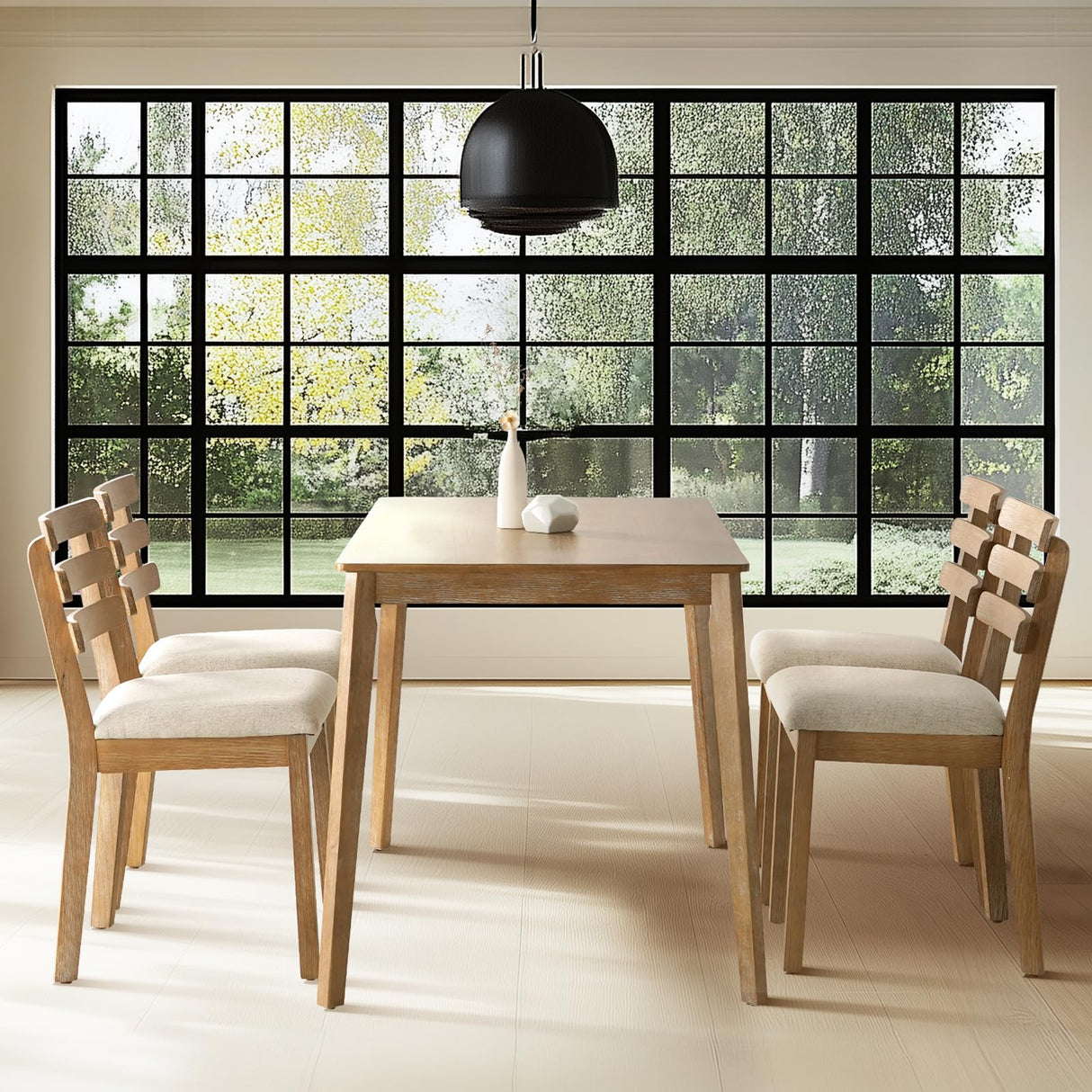 Farmhouse Dining Table Set for 4, Wooden Dining Roon Table and Solid Wood Chairs, 5-Piece Modern Dining Set Home, Kitchen, Dining Room, 4 Upholstered Chairs, Rubberwood Legs SIMTONAL