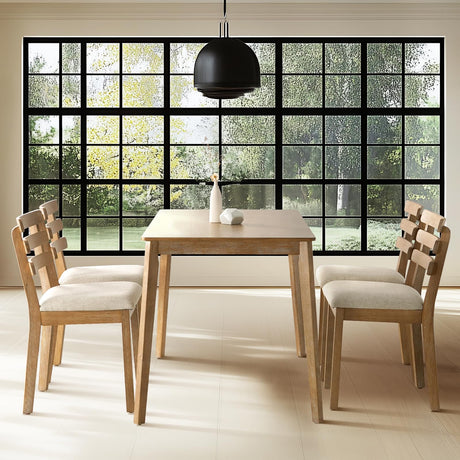 Farmhouse Dining Table Set for 4, Wooden Dining Roon Table and Solid Wood Chairs, 5-Piece Modern Dining Set Home, Kitchen, Dining Room, 4 Upholstered Chairs, Rubberwood Legs SIMTONAL