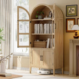 ONBRILL 71" Tall Arched Cabinet, 5-Tier Arched Kitchen Pantry with Glass Doors & Shelves, Modern Display Storage Cabinets with Adjustable Feet, Wooden Pantry Cabinet for Living Room, Dining Room ONBRILL