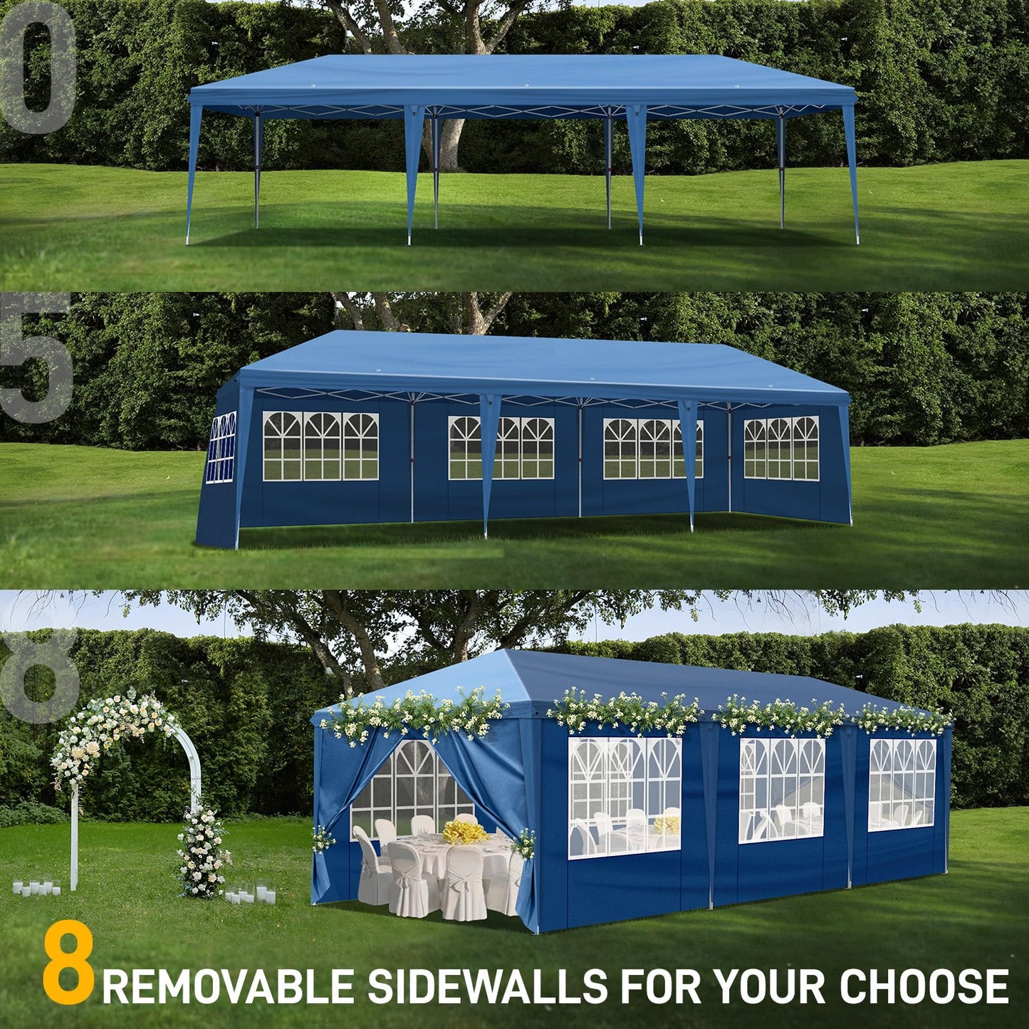 Outvita 10x30ft Ez Pop Up Canopy, Portable Instant Canopy Tent with 8 SideWalls for Outdoor Events, Party, Wedding, Birthday,Graduation Blue - WoodArtSupply