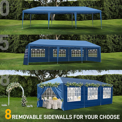 Outvita 10x30ft Ez Pop Up Canopy, Portable Instant Canopy Tent with 8 SideWalls for Outdoor Events, Party, Wedding, Birthday,Graduation Blue - WoodArtSupply