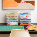 IRIS USA Big Capacity Plastic Pencil Case Box Craft Hobby Art School Office Supply Stackable Storage Organizer Container Pouch with Snap Lid, 10-Pack, Pens Journaling Washi Tape Sticker, Clear, Medium IRIS