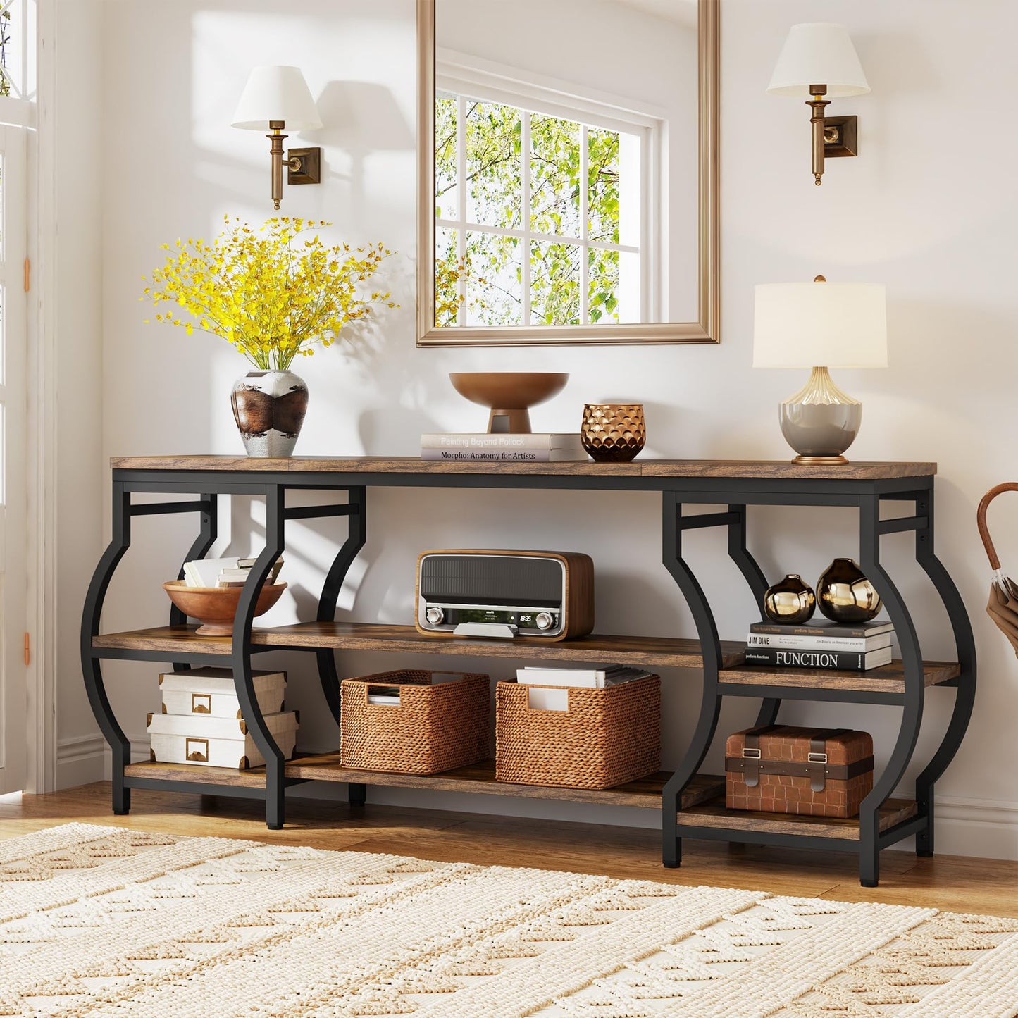 Tribesigns 63” Long Console Table, 3 Tier Entryway Table with Storage Shelves, Industrial Sofa Table Behind Couch, Entry Table for Hallway, Foyer, Living Room - WoodArtSupply