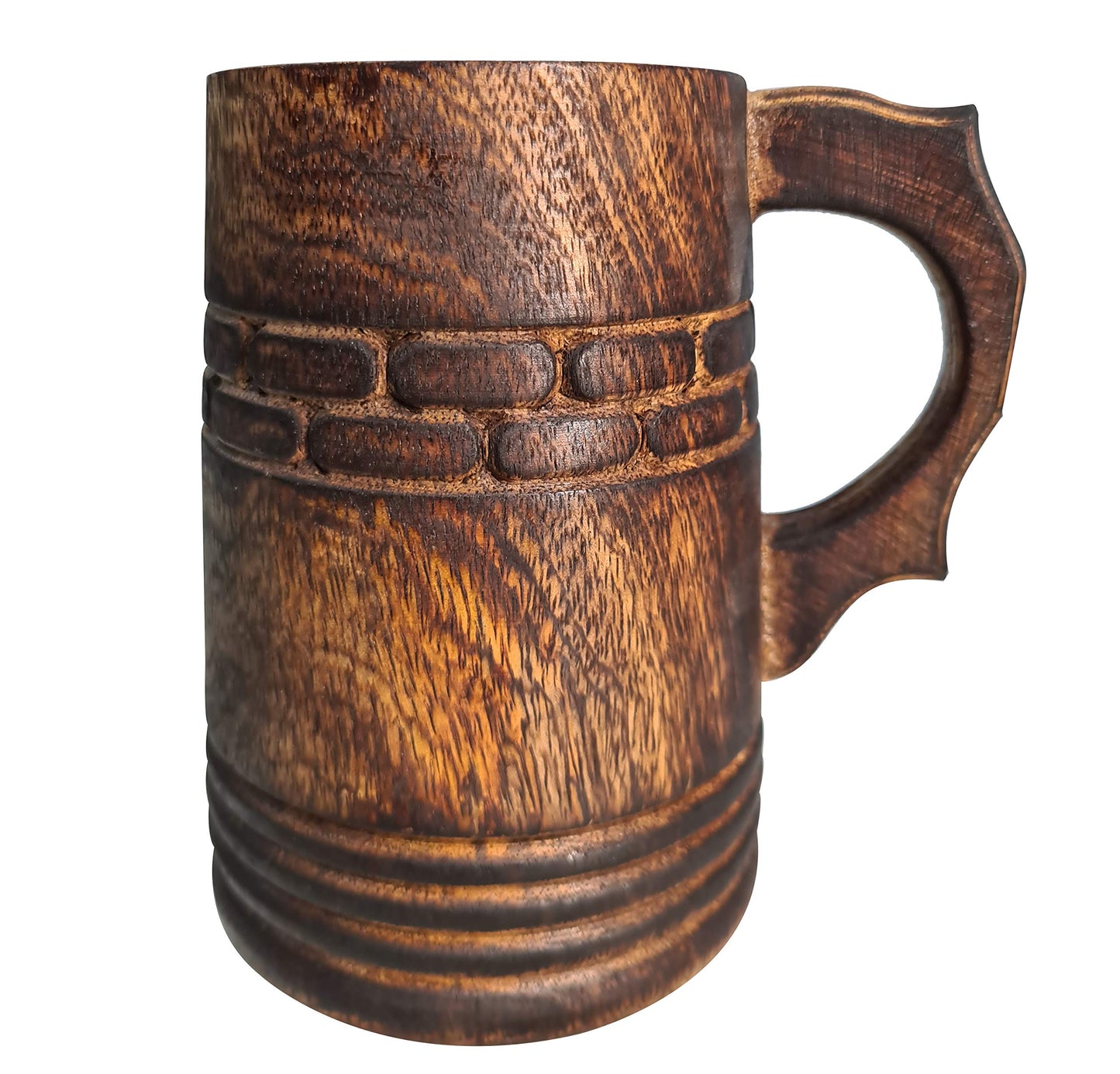 Medieval Inspired Rustic Wooden Beer Mug Handcrafted Unique Design Retro Eco-Friendly Drinkware Food Safe Tankard For beer fest Coffee & Tea - WoodArtSupply