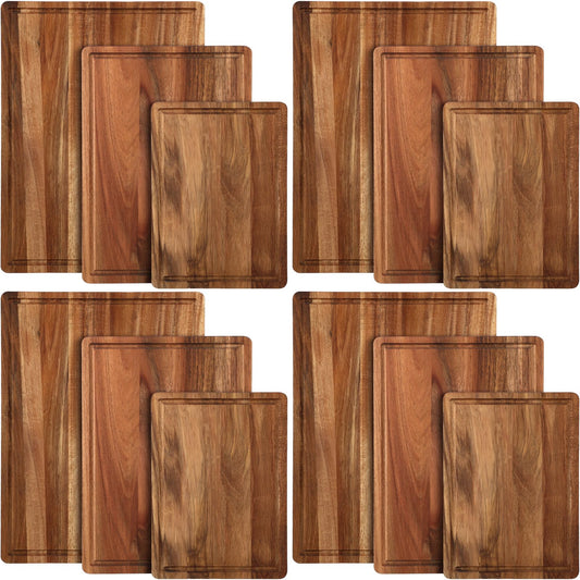 Tioncy 12 Pcs Wood Cutting Board Set Thick Wooden Cutting Boards for Kitchen Butcher Block Cutting Board with Juice Groove for Meat Cheese Fruit Trays, 16x12, 14x10, 11x8 Inch(Acacia) - WoodArtSupply