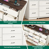 jiteentarou Farmhouse 9 Drawer Dresser for Bedroom,63” Wood Dresser & Chest of Drawers with Power Outlets,Large & Wide Dressers for Bedroom,Tall Storage Dresser Organizer(White) jiteentarou