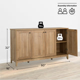 Prepac Yaletown 4 Panel Door Console Table with Storage, Oak Storage Cabinet with Doors and Shelves, Sideboard Storage Cabinet 60" W x 32" H x 16" D, OCBG-2220-1 Prepac