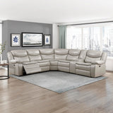 Lexicon L-Shaped Power Reclining Sectional Couch, Faux Leather Reclining Sectional Sofa, 3 Recliners, Wall Hugger, Right Storage Console, Cup Holders, Receptacles, Charging Ports, Silver Gray Lexicon