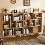 Shintenchi Wooden 7 Cube Bookshelf, 3 Tier Bookcase with Legs, Modern Open Storage Organizer Shelf,Display Cabinet Shelf Free Standing Bookshelves for Bedroom,Living Room,Office,Natural Shintenchi