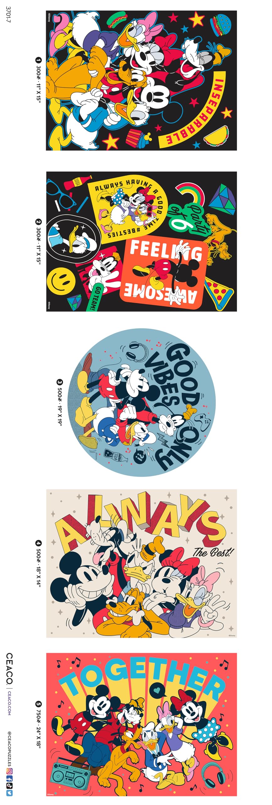 Ceaco - 5 in 1 Multipack - Disney - Mickey and Friends - (2) 300 Piece, (2) 500 Piece, (1) 750 Piece Jigsaw Puzzles Ceaco