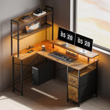 Maihail L Shaped Desk with Shelves,Reversible Computer Desk with LED Lights and Charging Station,Home Office Corner Desk with Monitor Stand,Brown2 Maihail