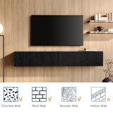 WAMPAT Floating TV Stand, Wall Mounted Shelf, Modern Floating Entertainment Center with 3 Fluted Flip-Down Doors, 70" Large Storage Media Console Wall Unit for Living Room,Bedroom, Black WAMPAT