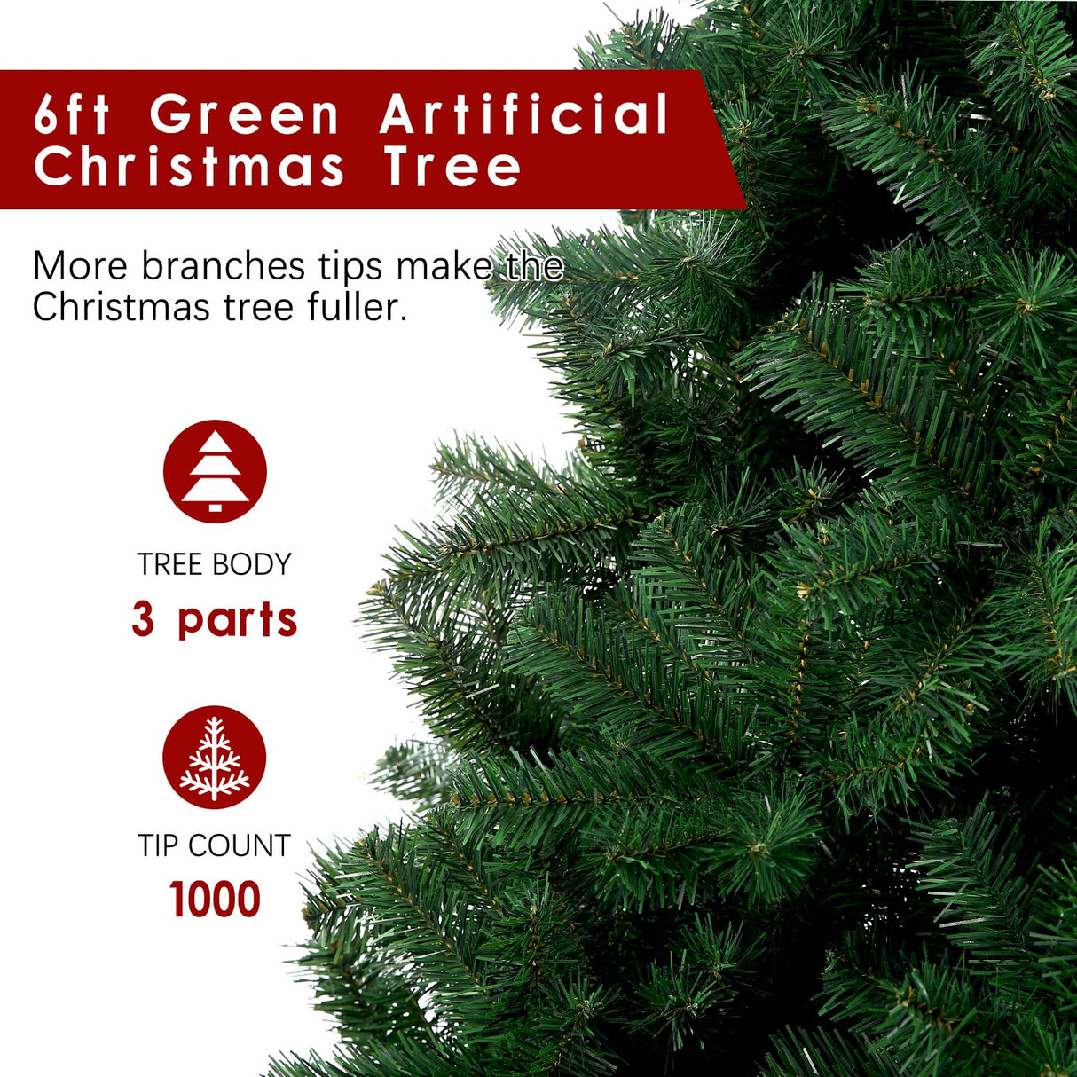 6ft Artificial Christmas Tree, Arbol de Navidad with 1000 Branch Tips, Fake Christmas Tree, Premium Spruce Xmas Tree with Fold-Able Metal Base Stand CRSTAFU