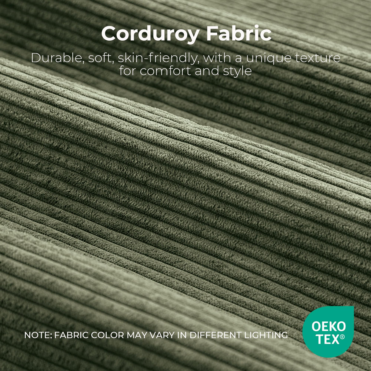 LIKIMIO 118" Modern L-Shaped Modular Sectional Sofa for Living Room, Corduroy Upholstery Green, Oversized 3-Seater Couch with Deep Seat and Movable Ottoman – No Assembly LIKIMIO