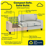 Serta Palisades 78" Track Arm Sofa, Easy Care Polyester, Soft Pillow Back, Pocket Coil Seat Cushions, Removable Covers, Loveseat or Couch for Small Spaces, Living Rooms or Bedrooms, Pebble Gray Serta