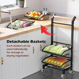COVAODQ Snack Cart with Wheels 4-Tier Adjustable Fruit Rack Fruit Vegetable Basket Cart Metal Wire Storage Cart Rolling Pantry Utility Kitchen Cart COVAODQ