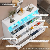 Hasuit 6 Drawer Dresser with LED Lights and Charging Station, Wide Chest of 6 Drawers with Open Space, Modern Large Capacity Storage Cabinet, White Dresser for Bedroom, Living Room, Hallway Hasuit