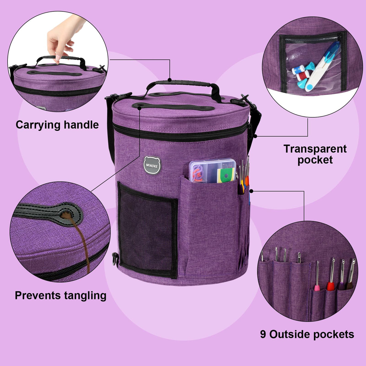 MIAOKE 79pc Crochet Kit, Large Knitting Bag Yarn Storage Organizer, Crocheting Starter Kits with Waterproof Bag, Beginner Knitting Accessories Set, for Beginners Adults Travel Crochet Supplies MIAOKE