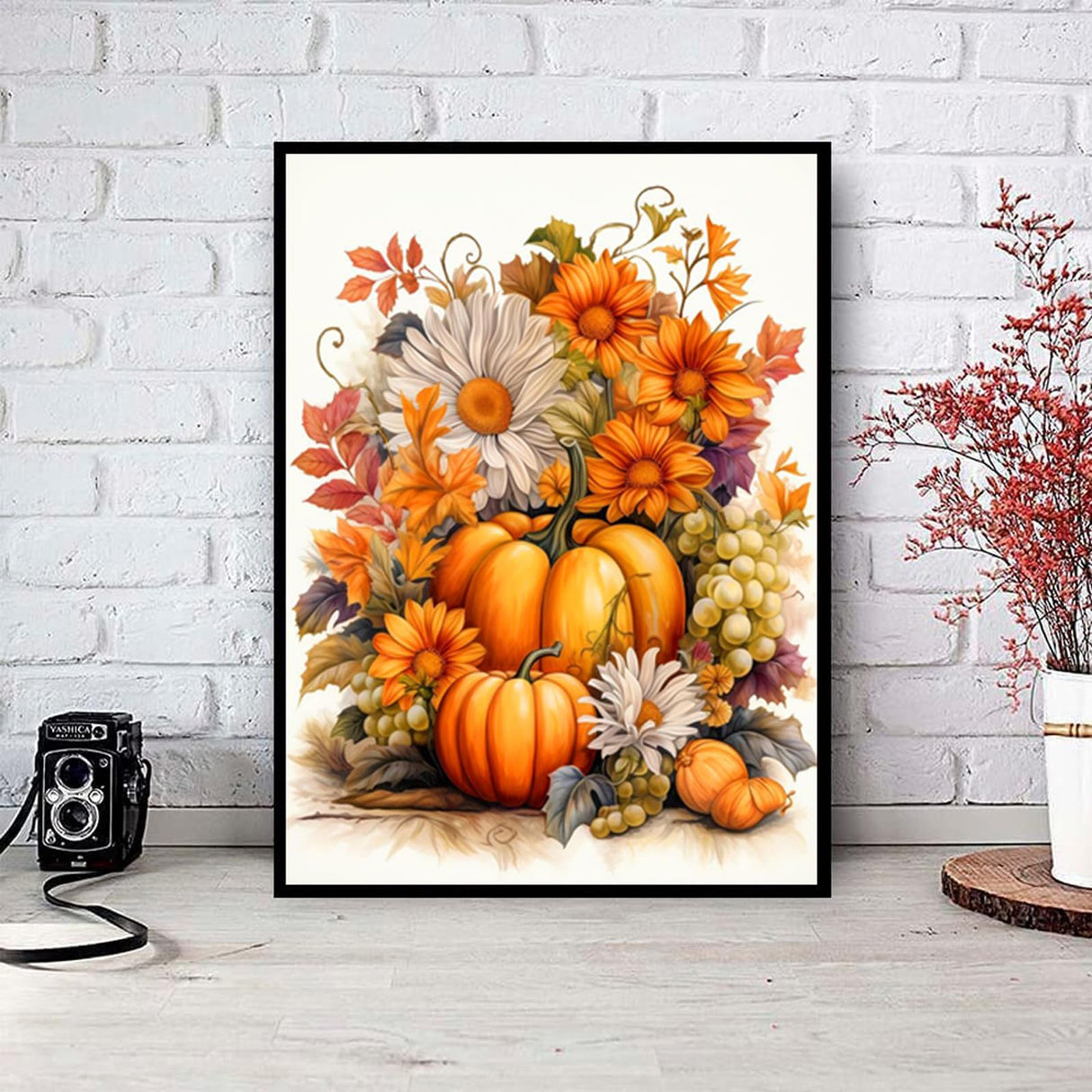 Semneroy Fall Diamond Art Kits for Adults Beginners, DIY 5D Fall Pumpkin Diamond Painting Kits Thanksgiving, Full Drill Paint with Diamonds Art Painting Flowers for Home Decor 12x16 inch Semneroy