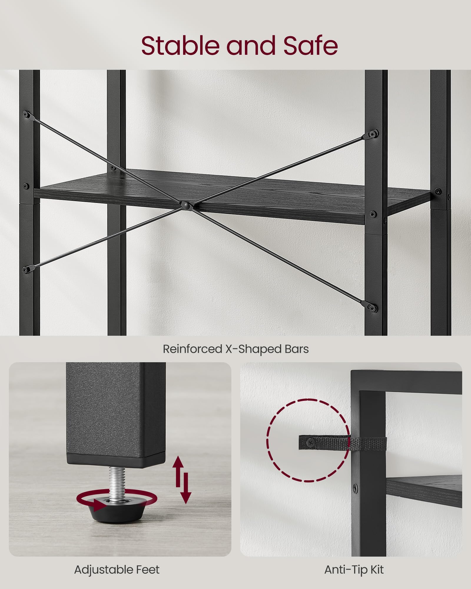 VASAGLE Industrial 5-Tier Bookshelf with Steel Frame in Ebony Black - WoodArtSupply