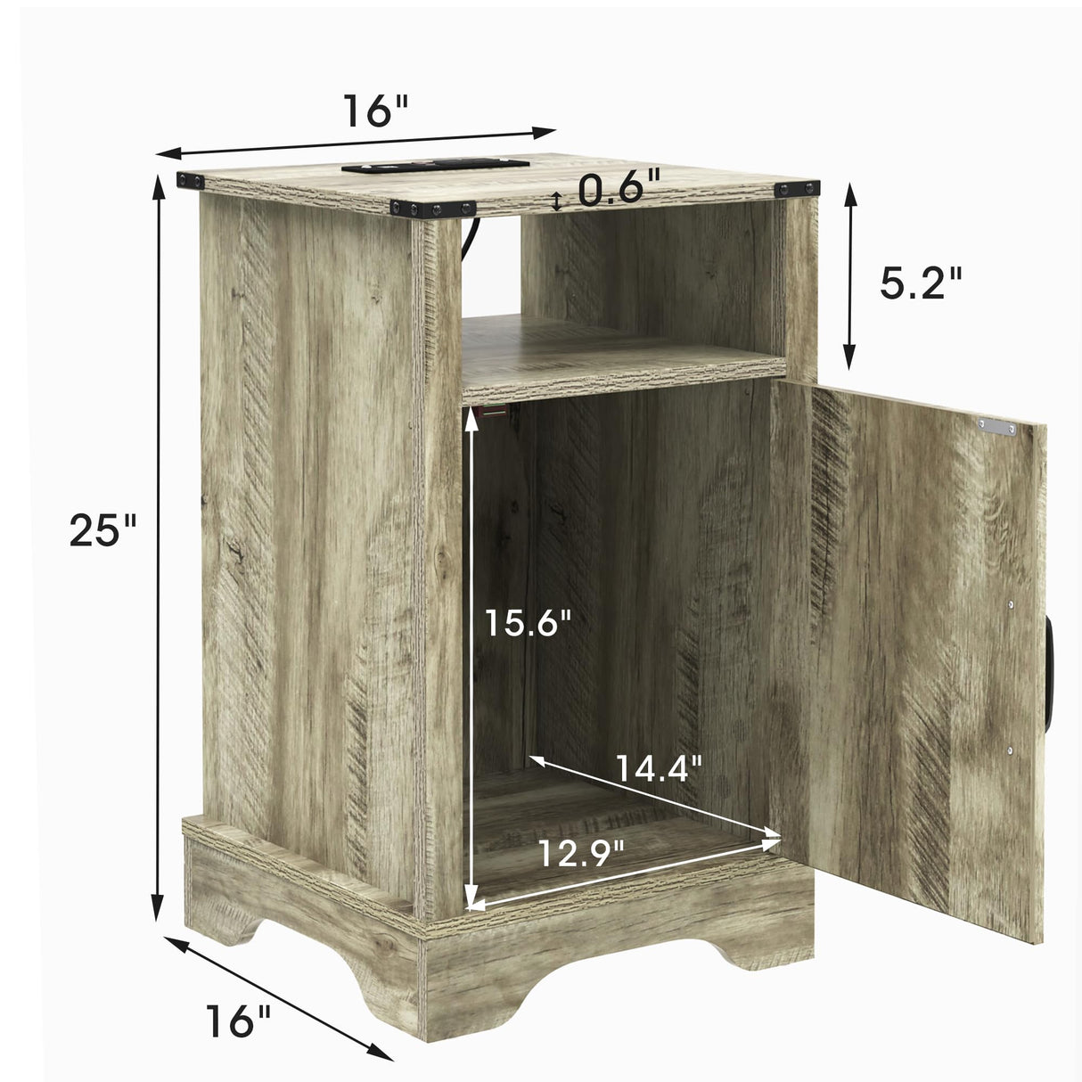 RoyalCraft Nightstand Set of 2, Grey End Table with Charging Station, Tall Farmhouse Bedside Table with Large Storage and Shelf, Wooden Side Table with for Bedroom, Home Office, Light Grey RoyalCraft