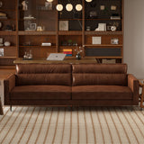 Pajiasen Mid-Century Modern Faux Leather Sofa Couch, 86" Brown 3-Seater Leather Sofa with Deep Cushions, Square Armrests & Sturdy Metal Legs, Retro Contemporary Couch for Living Room Pajiasen