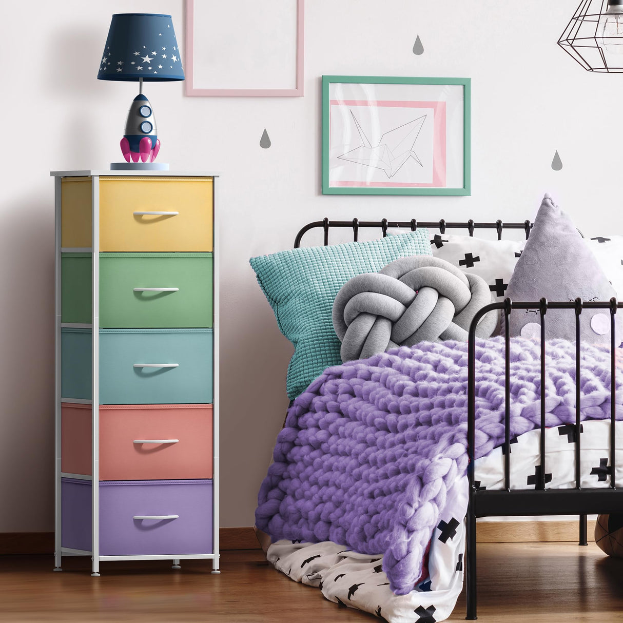 Sorbus Fabric Dresser for Kids Bedroom - Chest of 5 Drawers, Tall Storage Tower, Clothing Organizer, for Closet, for Playroom, for Nursery, Steel Frame, Fabric Bins - Wood Handle (Pastel) Sorbus