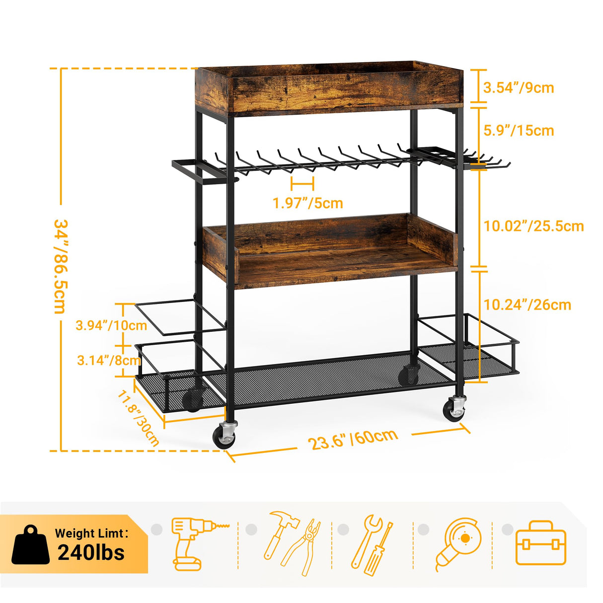 Dunatou Power Tool Organizer Cart Heavy Duty 4 Tier Rolling Tool Cart Garage Storage with Drill Rack Shelf Open Tool Chest Organizer with Wheels Workshop and Garage Ideas for Men or Dad Dunatou